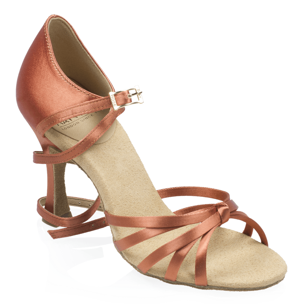 825-X Drizzle Xtra | Dark Tan Satin | Ladies Latin Dance Shoes