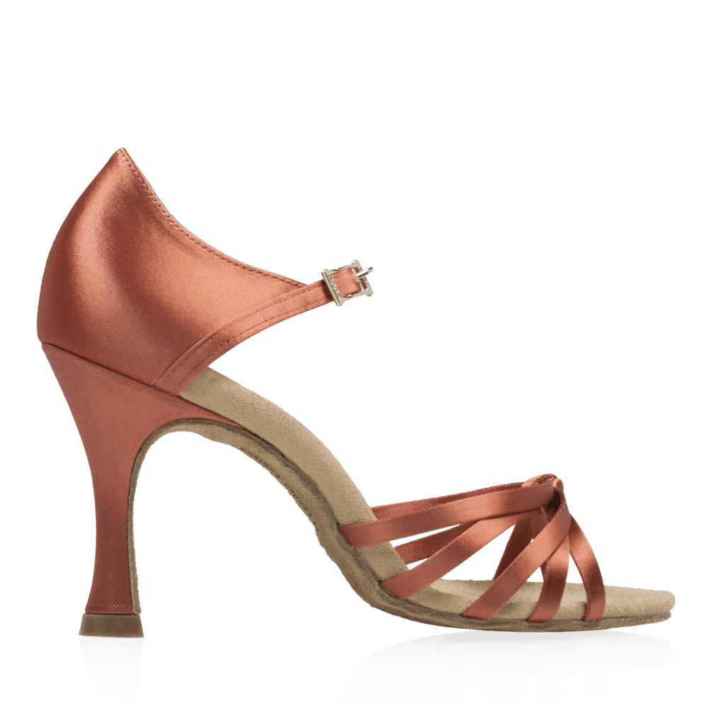 825-X Drizzle Xtra | Dark Tan Satin | Ladies Latin Dance Shoes