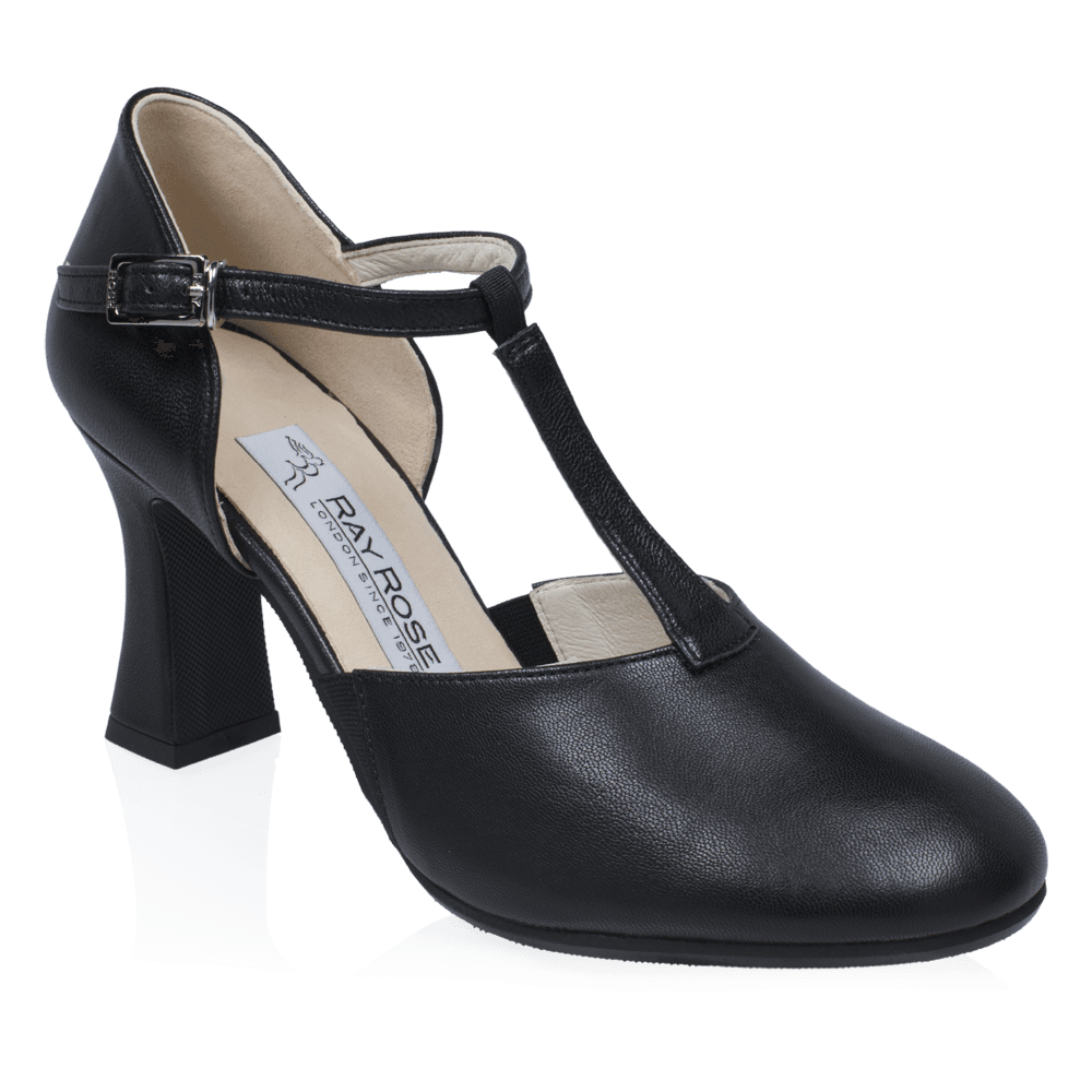 Rachel (Hook Buckle - Pyramid Rubber Sole) | Black Leather - Rachel – Black Leather Character Dance Shoe with Hook Buckle & Pyramid Rubber Sole